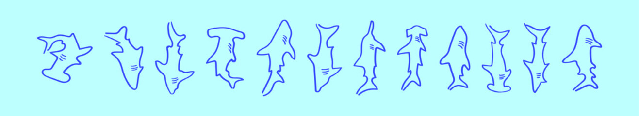 set of shark cartoon icon design template with various models. vector illustration isolated on blue background