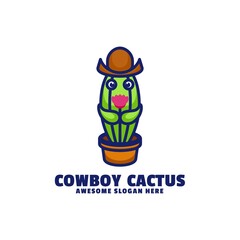 Vector Logo Illustration Cactus Mascot Cartoon Style.