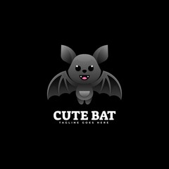 Vector Logo Illustration Cute Bat Gradient Colorful Style.