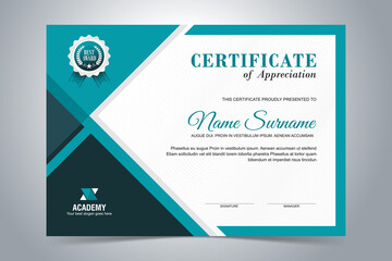 Modern Certificate Template, flat design with Blue and turquoise color design