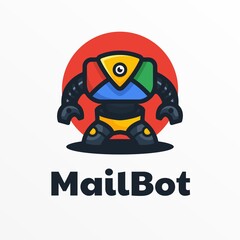 Vector Logo Illustration Mail Robot Simple Mascot Style.