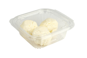 Fototapeta na wymiar cottage cheese in balls packed in plastic packaging