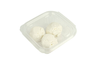 cottage cheese in balls packed in plastic packaging