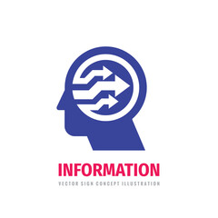 Human character head brain - vector logo template concept illustration. Information logo, communication logo, management logo. Arrows creative logo sign. Design element.