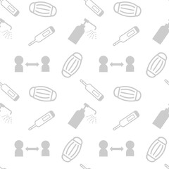 マスクや消毒など感染予防のシームレスパターン素材　グレー