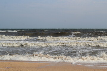 waves during a storm at Azov sea in spring