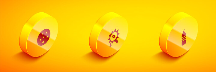Set Isometric Cookie or biscuit, Medal for coffee and Bottle water icon. Vector