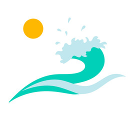 Sea wave and sun. Vector illustration. The logo is isolated.