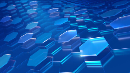 Abstract blue of futuristic surface hexagon pattern, 3D Rendering.