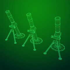 Firearm weapon army mortar and mine. Wireframe low poly