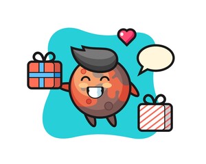 mars mascot cartoon giving the gift