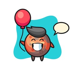 mars mascot illustration is playing balloon