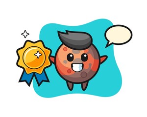 mars mascot illustration holding a golden badge