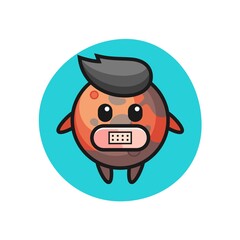Cartoon Illustration of mars with tape on mouth