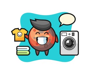 Mascot cartoon of mars with washing machine