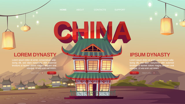 China landing page with traditional asian houses