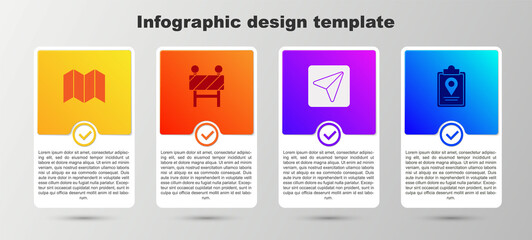 Set Folded map, Road barrier, Infographic of city navigation and with location marker. Business infographic template. Vector
