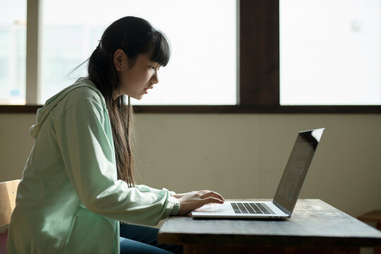 Girl Learning with PC