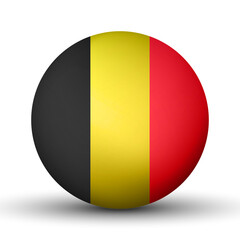Glass light ball with flag of Belgium. Round sphere, template icon. Belgian national symbol. Glossy realistic ball, 3D abstract vector illustration highlighted on a white background. Big bubble