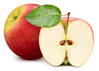 Apple fruits and apple half. Isolated on a white background