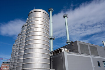 Cogeneration plant in front of a blue sky 
