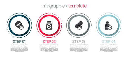 Set Dog pill, Bag of food, and Pet shampoo. Business infographic template. Vector