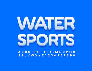 Vector modern sign Water Sports. White trendy Font. Stylish set of Alphabet Letters and Numbers