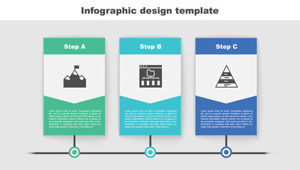 Set Mountains with flag, Browser files and Pyramid chart infographics. Business infographic template. Vector