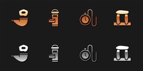 Set Smoking pipe, London mail box, Watch with chain and Stonehenge icon. Vector