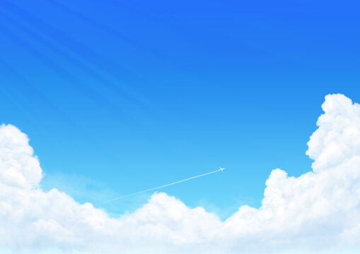 美しい青空と飛行機雲のイラスト