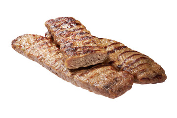 Traditional Turkish Adana kebab or kebap meat food, isolated on white background with clipping path