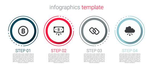 Set Bitcoin, with circuit, Chain link and Cryptocurrency cloud mining. Business infographic template. Vector