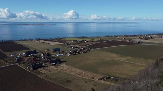 Bird view Drone flight jonkoping with view on lake with blue sky Sweden