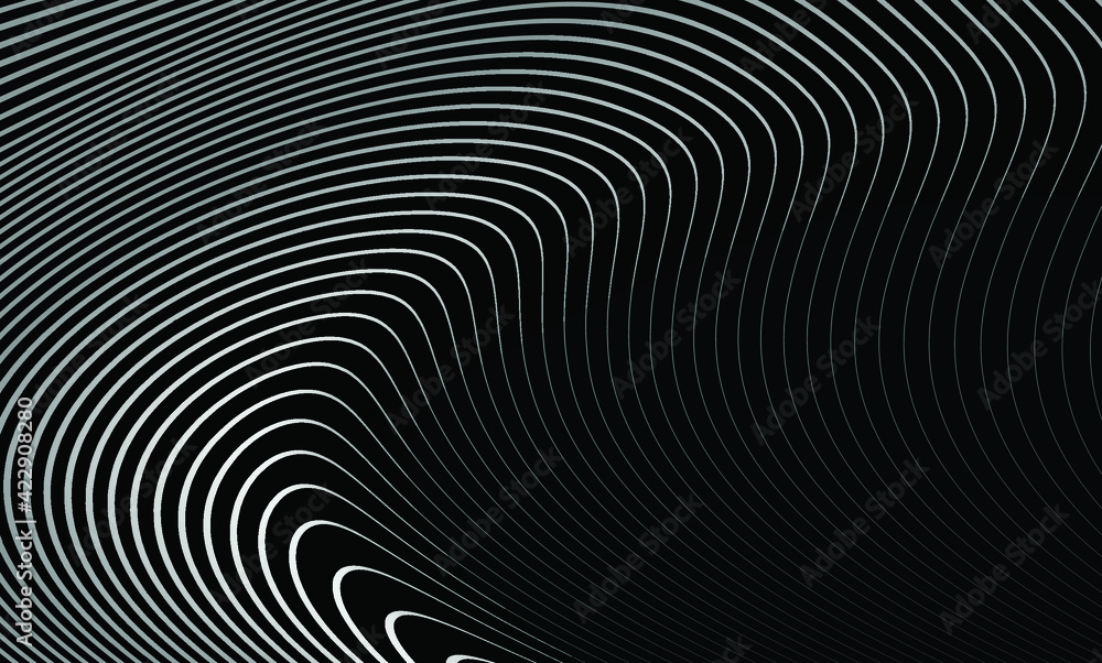 Poster vector illustration of the gray pattern of lines on black abstract background. eps10.