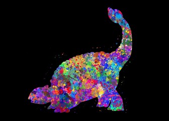 Ankylosaurus dinosaur watercolor art with black background, abstract animal painting. kids dinosaur art print, watercolor illustration rainbow, colorful, decoration wall art.