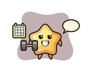 star mascot cartoon doing fitness with dumbbell