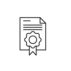 Certificate thin line icon in black. Document or attestation concept. Trendy flat style isolated symbol, for: illustration, minimal, logo, mobile, app, emblem, design, web, site, ui, ux. Vector EPS 10