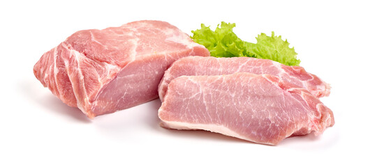Raw pork meat, isolated on white background