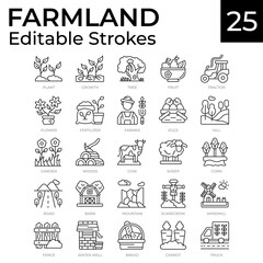 Vector illustration of Farmland icon. 25 icons with editable stroke, simple illustration