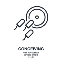 Conceiving process editable stroke outline icon isolated on white background vector illustration. Pixel perfect. 64 x 64.