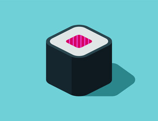 Isometric sushi illustration isolated on blue background with shadow. Tuna maki sushi vector illustration. © Adam