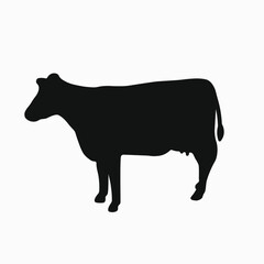 Cow vector silhouette. Cattle, livestock, beef meat icon. Simple vector illustration of cow isolated on white background.