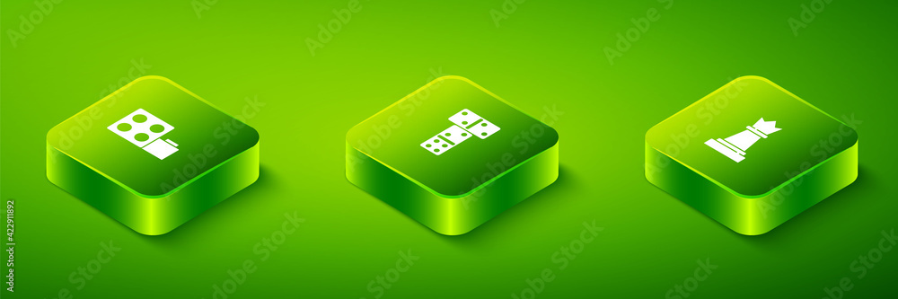 Poster set isometric domino, chess and toy building block bricks icon. vector