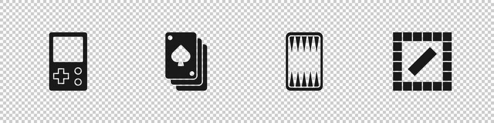 Set Tetris, Playing cards, Backgammon board and Board game icon. Vector
