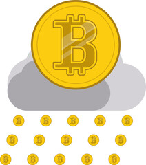 Bitcoin mining. Drawings on the topic of bitcoin. Flat design.