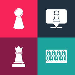 Set pop art Board game, Chess, and Chip for board icon. Vector