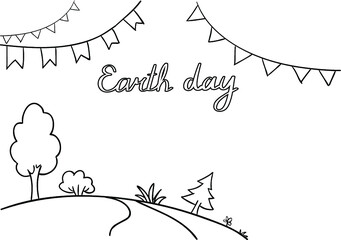 Printable vector Earth Day coloring page with lettering