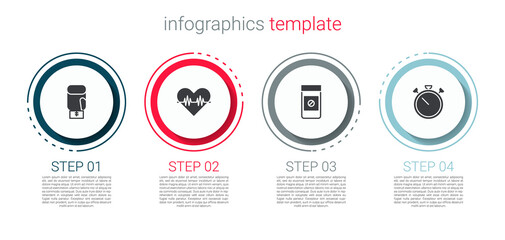 Set Boxing glove, Heart rate, Anabolic drugs and Stopwatch. Business infographic template. Vector