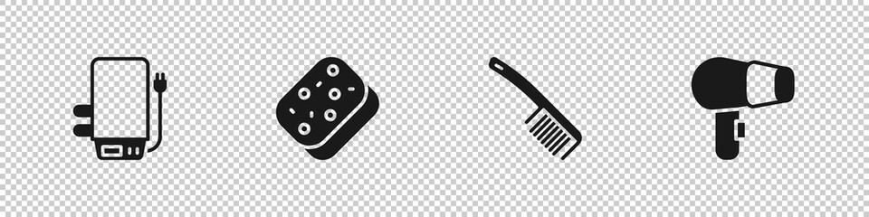 Set Electric boiler, Sponge, Hairbrush and dryer icon. Vector
