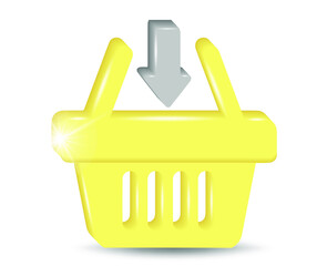 Shopping basket icon. 3d vector in yellow and gray colors isolated on white background.
